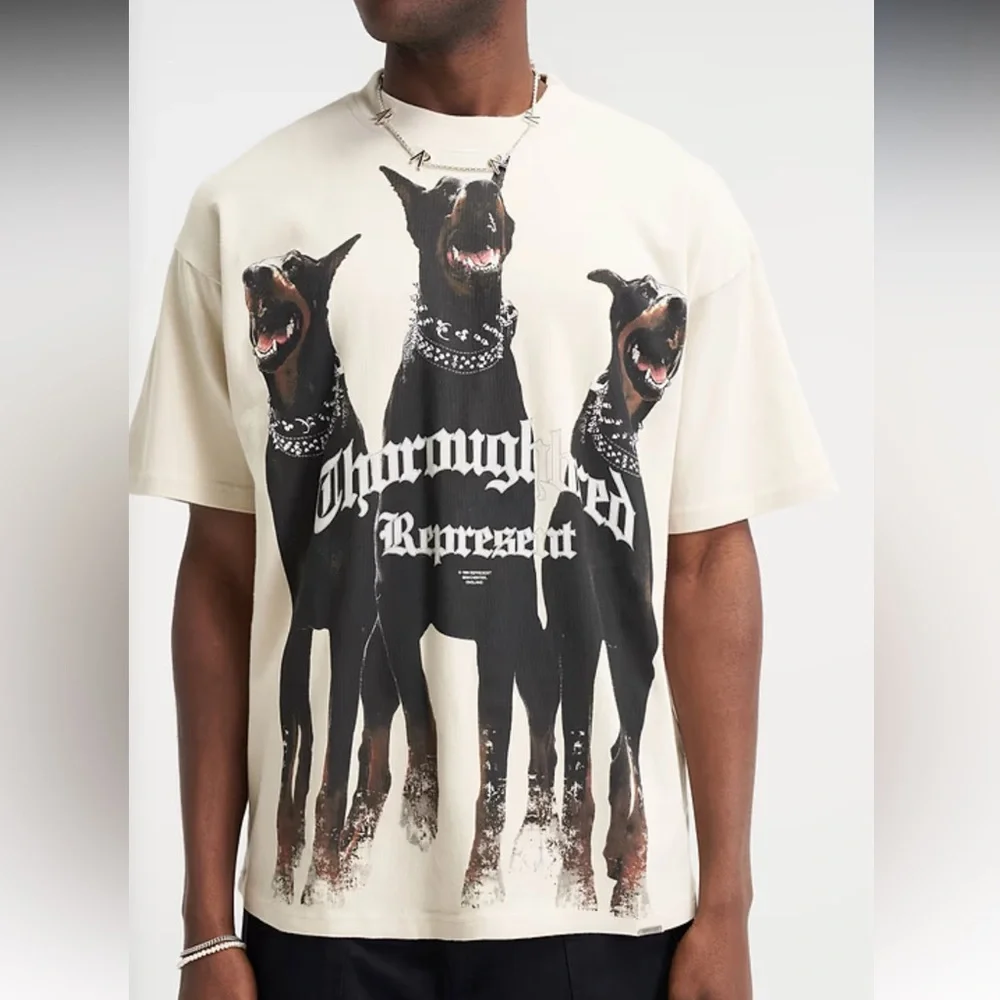 Cream Graphic Doberman Dog Print T-Shirt